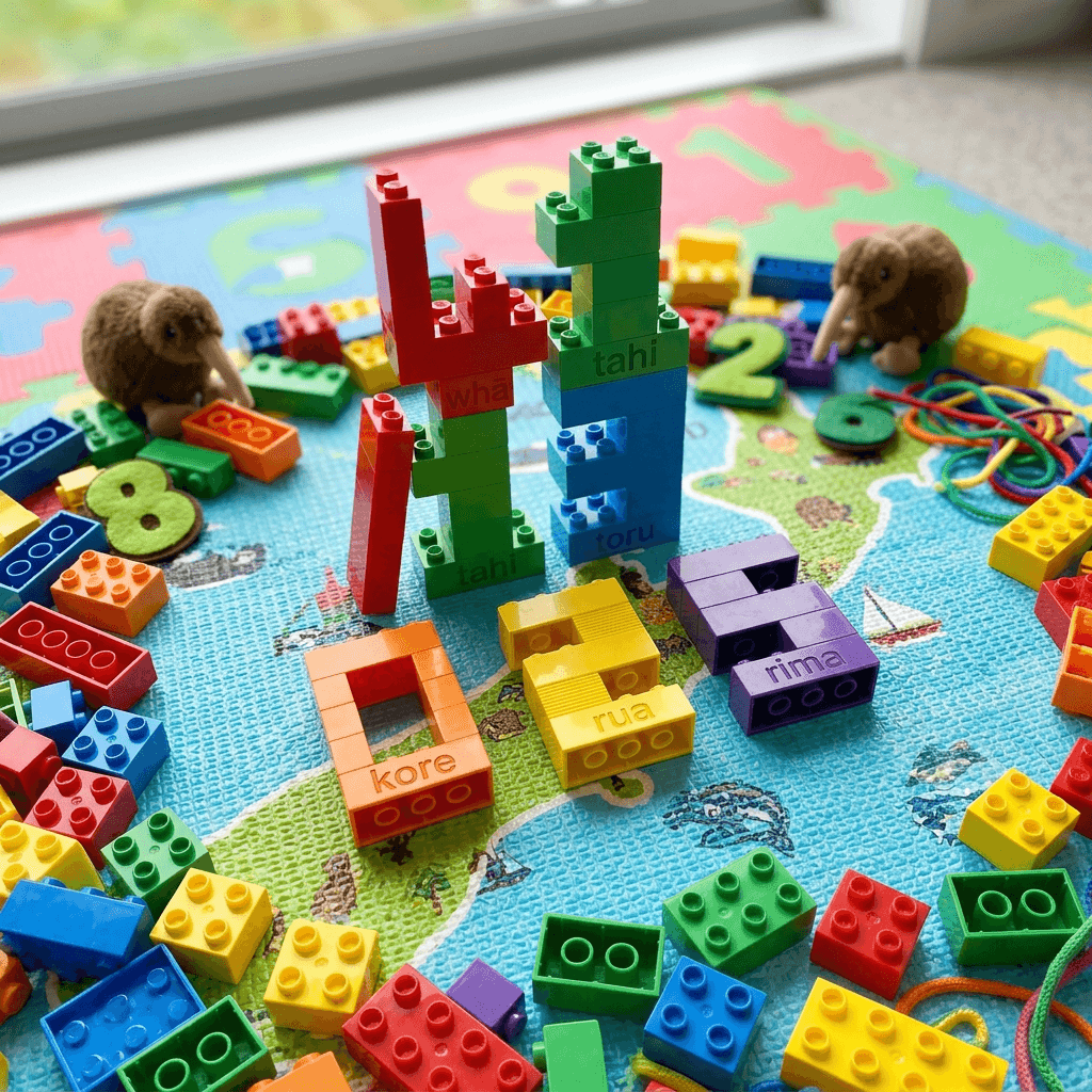 Full number set 0-9 in Te Reo Māori, built on a children's play mat