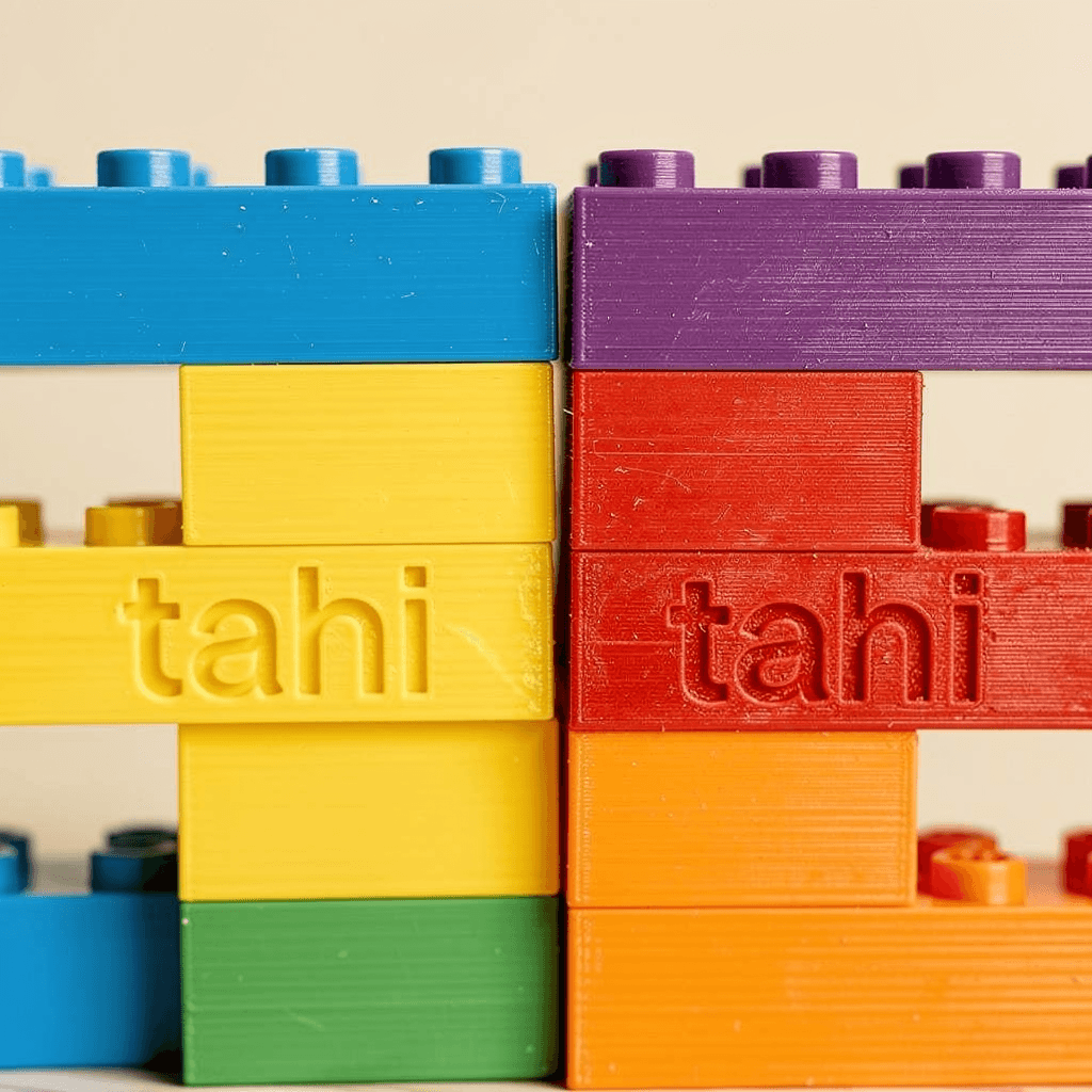 Close-up of the interlocking studs and an embossed Te Reo Māori label